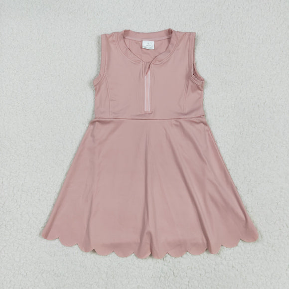 Solid Pink Athletic Shorts Zipper Girls Sleeveless Dress