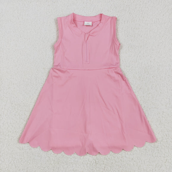 Solid Light Pink Athletic Shorts Zipper Girls Sleeveless Dress