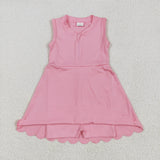 Solid Light Pink Athletic Shorts Zipper Girls Sleeveless Dress