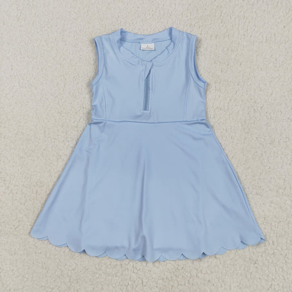 Solid Sky Blue Athletic Shorts Zipper Girls Sleeveless Dress
