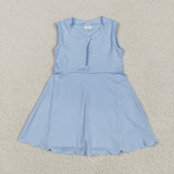 Solid Sky Blue Athletic Shorts Zipper Girls Sleeveless Dress