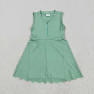 Solid Light Green Athletic Shorts Zipper Girls Sleeveless Dress