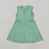 Solid Light Green Athletic Shorts Zipper Girls Sleeveless Dress