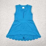 Solid Blue Athletic Shorts Zipper Girls Sleeveless Dress