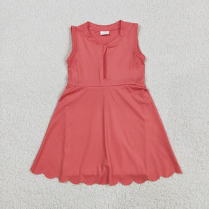 Solid Coral Red Athletic Shorts Zipper Girls Sleeveless Dress