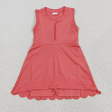 Solid Coral Red Athletic Shorts Zipper Girls Sleeveless Dress