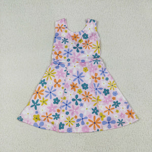 Colorful Floral Pink Athletic Shorts Girls Sleeveless Dress