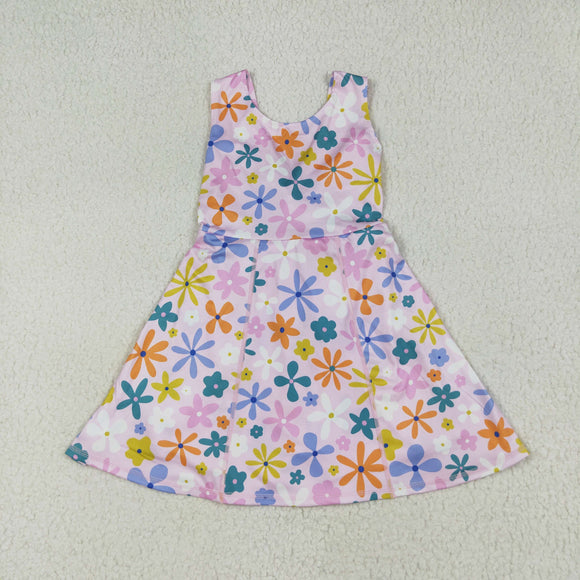 Colorful Floral Pink Athletic Shorts Girls Sleeveless Dress