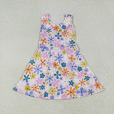 Colorful Floral Pink Athletic Shorts Girls Sleeveless Dress