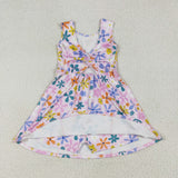 Colorful Floral Pink Athletic Shorts Girls Sleeveless Dress