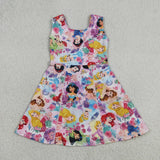 Cartoon Princess Floral Athletic Shorts Girls Sleeveless Dress