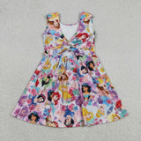 Cartoon Princess Floral Athletic Shorts Girls Sleeveless Dress