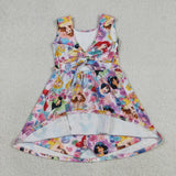 Cartoon Princess Floral Athletic Shorts Girls Sleeveless Dress