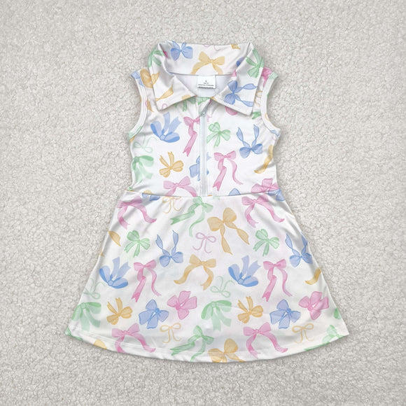Colorful Bow Pattern White Athletic Shorts Girls Sleeveless Dress