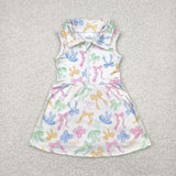 Colorful Bow Pattern White Athletic Shorts Girls Sleeveless Dress