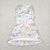 Colorful Bow Pattern White Athletic Shorts Girls Sleeveless Dress