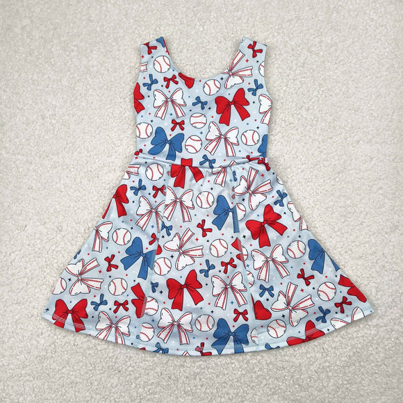 Bow Pattern Baseball Athletic Shorts Girls 4th of July Dress