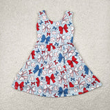 Bow Pattern Baseball Athletic Shorts Girls 4th of July Dress