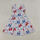 Red Blue Bow Pattern Baseball Athletic Girls 4th of July Dress