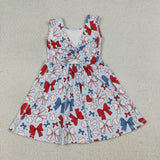 Red Blue Bow Pattern Baseball Athletic Girls 4th of July Dress