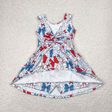Bow Pattern Baseball Athletic Shorts Girls 4th of July Dress