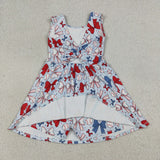 Red Blue Bow Pattern Baseball Athletic Girls 4th of July Dress