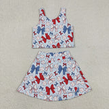 Red Blue Bow Pattern Baseball Athletic Shorts Girls 4th of July Dress