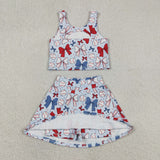 Red Blue Bow Pattern Baseball Athletic Shorts Girls 4th of July Dress