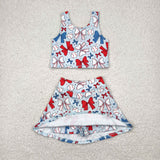 Bow Pattern Baseball Vest Athletic Shorts Girls 4th of July Dress
