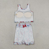 Red Blue Bow Pattern Baseball Athletic Shorts Girls 4th of July Dress