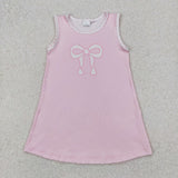 Bow Pattern Pink Girls Sleeveless Dress