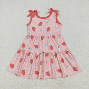 Floral Strawberry Pink Girls Sleeveless Dress