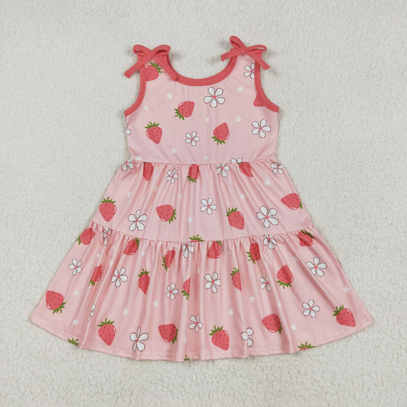 Floral Strawberry Pink Girls Sleeveless Dress