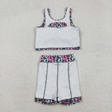 Colorful Leopard Print Black Athletic Shorts Girls Skirt Sets