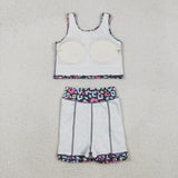 Colorful Leopard Print Black Athletic Shorts Girls Skirt Sets