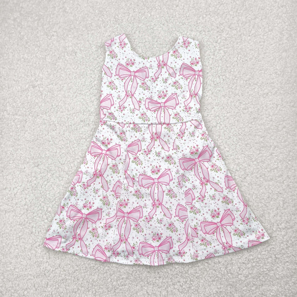 Pink Floral Bow Pattern Athletic Shorts Girls Sleeveless Dress