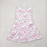Pink Floral Bow Pattern Athletic Shorts Girls Sleeveless Dress