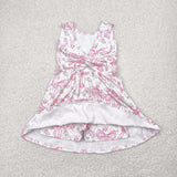 Pink Floral Bow Pattern Athletic Shorts Girls Sleeveless Dress