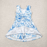Castle Bow Pattern Blue Stripe Athletic Shorts Girls Sleeveless Dress
