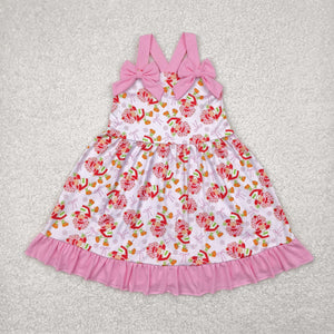 Cartoon Pink Bow Strawberry Girls Sleeveless Dress