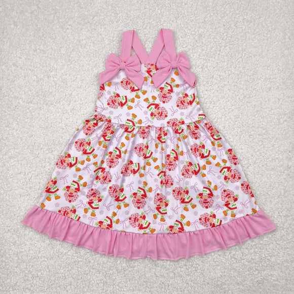 Cartoon Pink Bow Strawberry Girls Sleeveless Dress