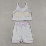 Floral Bow Pattern Athletic Shorts Girls Skirt Sets