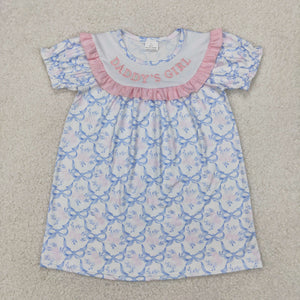 Daddy's Girl Floral Bow Pattern Pink Ruffles Girls Short Sleeve Dress