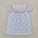 Daddy's Girl Floral Bow Pattern Pink Ruffles Girls Short Sleeve Dress