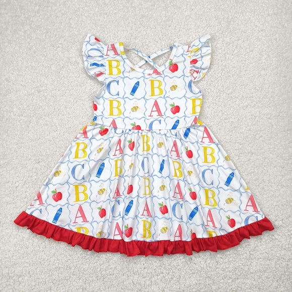 ABC Pencil Bee Red Ruffles Girls Back to School Dress