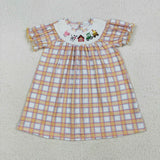 Farm Animals Smocked Orange Plaid Girls Short Sleeve Dress