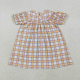 Farm Animals Smocked Orange Plaid Girls Short Sleeve Dress