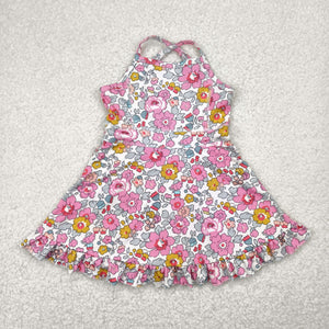 Pink Floral White Athletic Shorts Girls Swimsuits