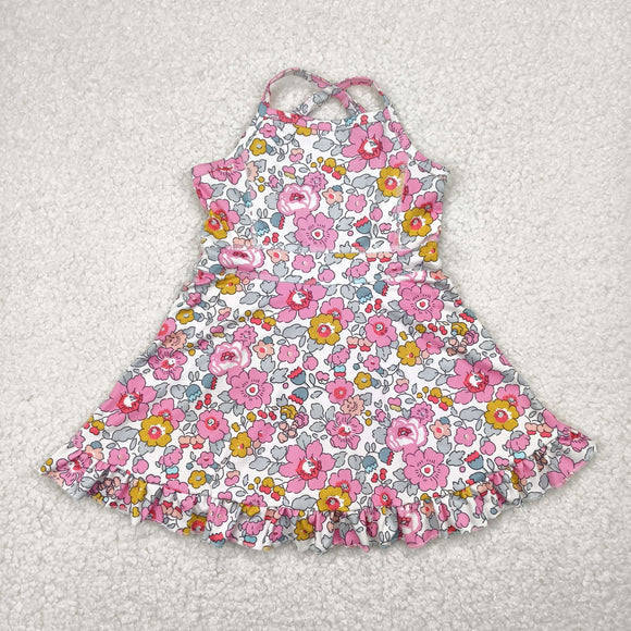 Pink Floral White Athletic Shorts Girls Swimsuits