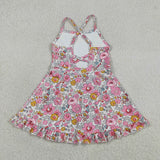 Pink Floral White Athletic Shorts Girls Swimsuits